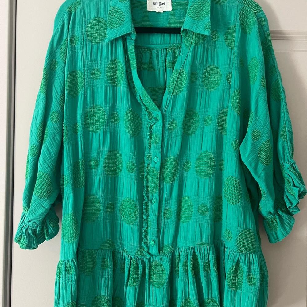 Umgee Teal Polka Dot Blouse